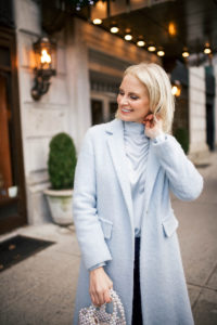 Merritt Beck wearing Vince Silk Turtleneck and Faux Fur Coat