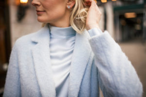 Merritt Beck wearing Vince Silk Turtleneck and Faux Fur Coat