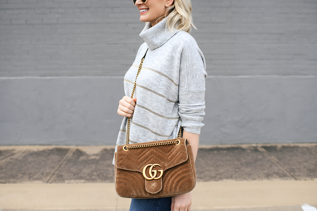 Cupcakes and Cashmere Gold Stripe Turtleneck Sweater