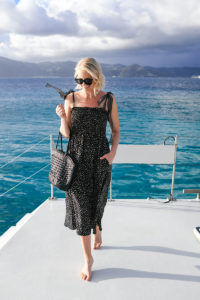 LA LIGNE LOU SMOCKED MIDI DRESS | BRITISH VIRGIN ISLANDS TRAVEL STYLE