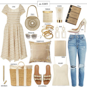 THE EDIT | ROSIE ASSOULINE GOLD STRIPE COTTON BLEND MIDI DRESS