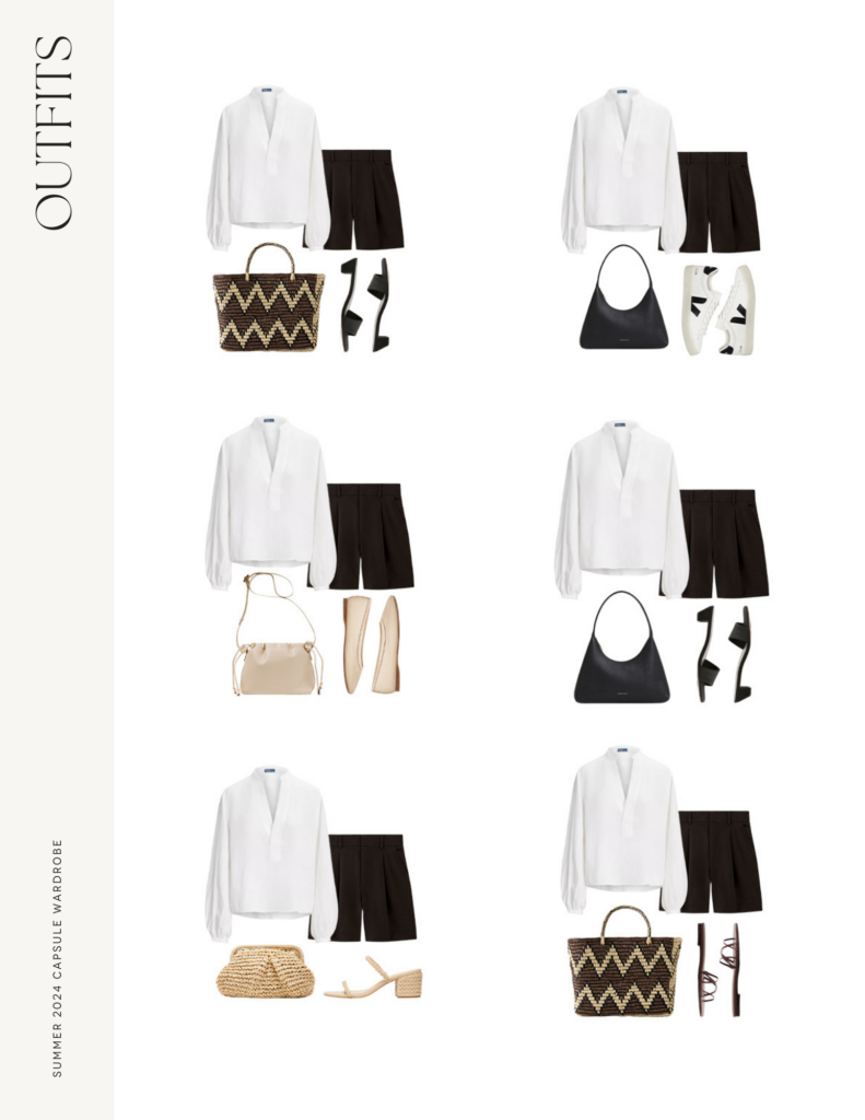 THE BEST SUMMER CAPSULE WARDROBE FOR 2024 WITH ONE TOP STYLED USING DIFFERENT ACCESSORIES BY MERRITT BECK