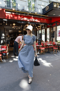 Passport to Paris // Merritt Beck in a Celine Raffia Bucket Hat and Playa Lucille Gingham Crop top and Maxi skirt
