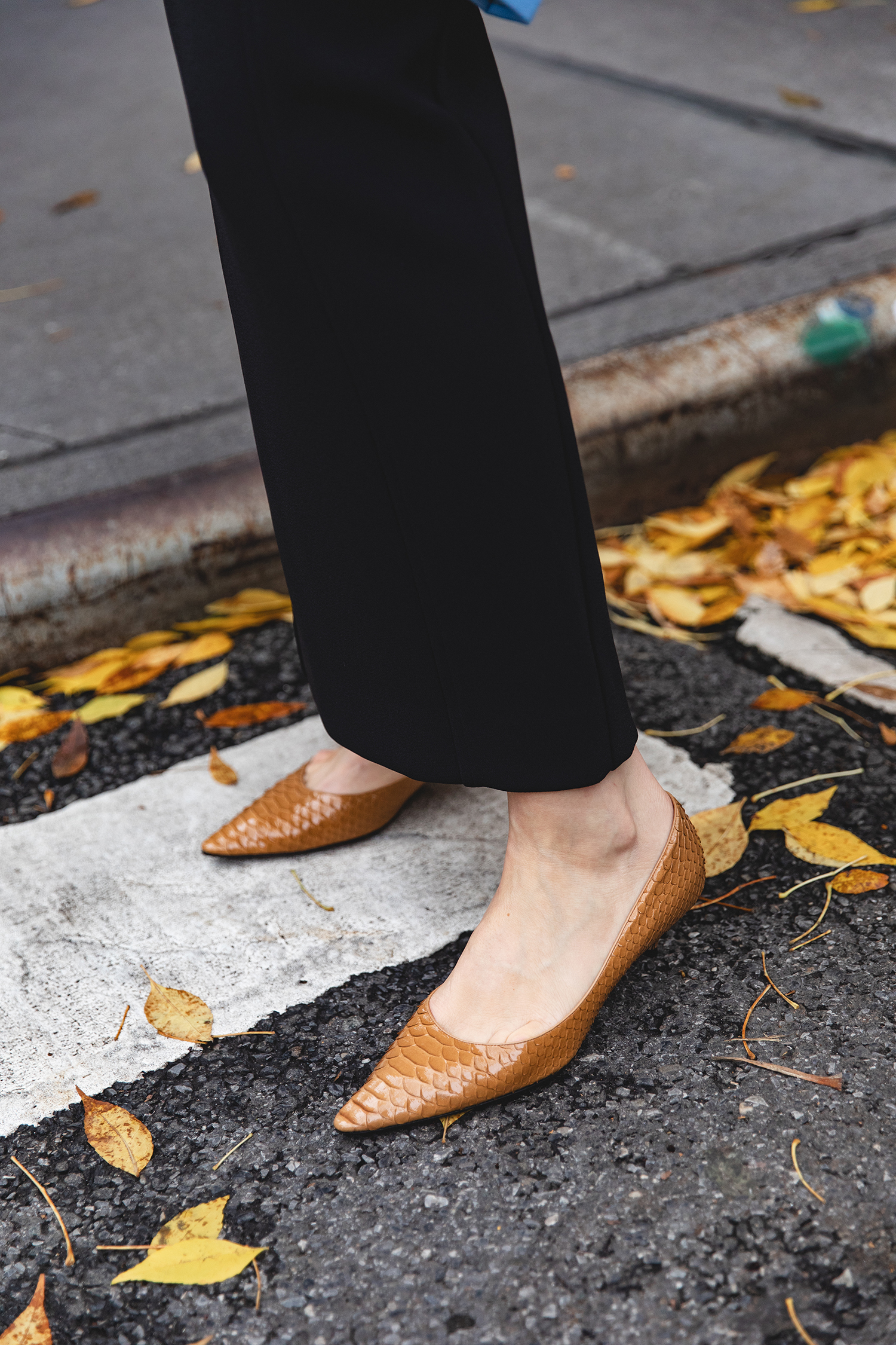 Merritt Beck in a Toteme Suiting Skirt, Olympia Le-Tan Caviar Embroidered Clutch and The Row Liisa Python Pumps