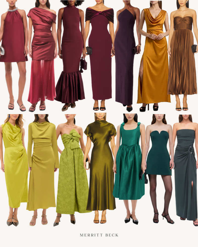 THE BEST FALL WEDDING GUEST DRESSES IN SEASONAL COLORS UNDER $1,000 BY MERRITT BECK