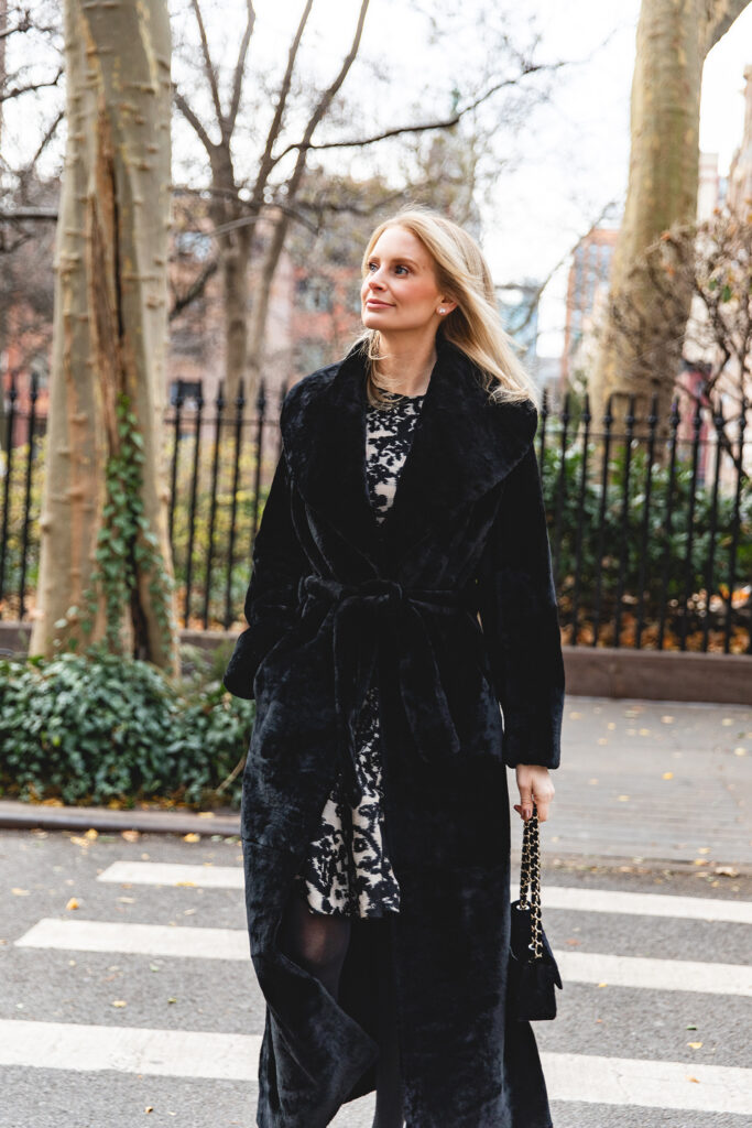 Merritt Beck in a Nour Hammour Giovanna Shearling Coat