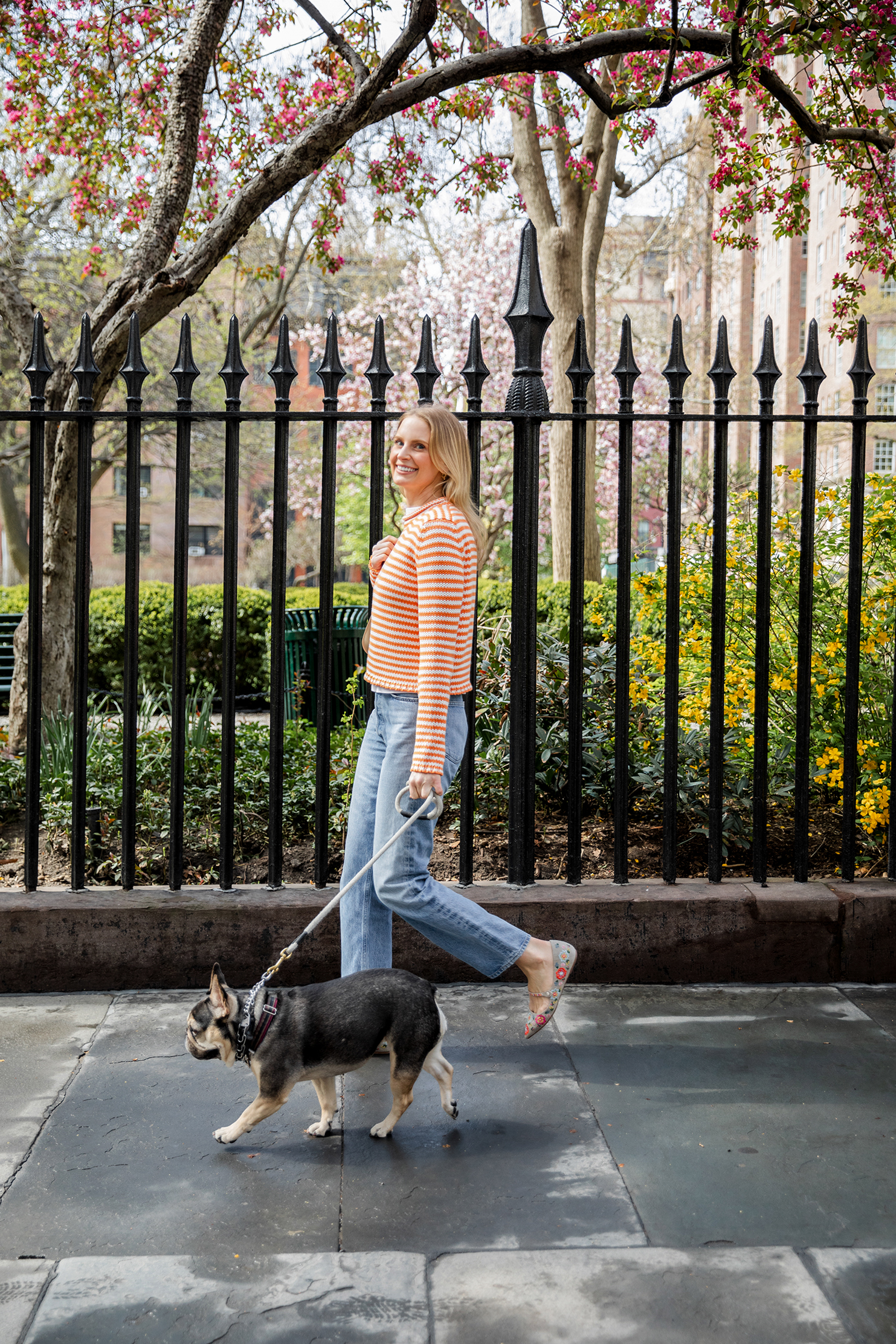 La Ligne Mini Marina Fine Stripe Sweater in Apricot/Cream on Merritt Beck in New York City