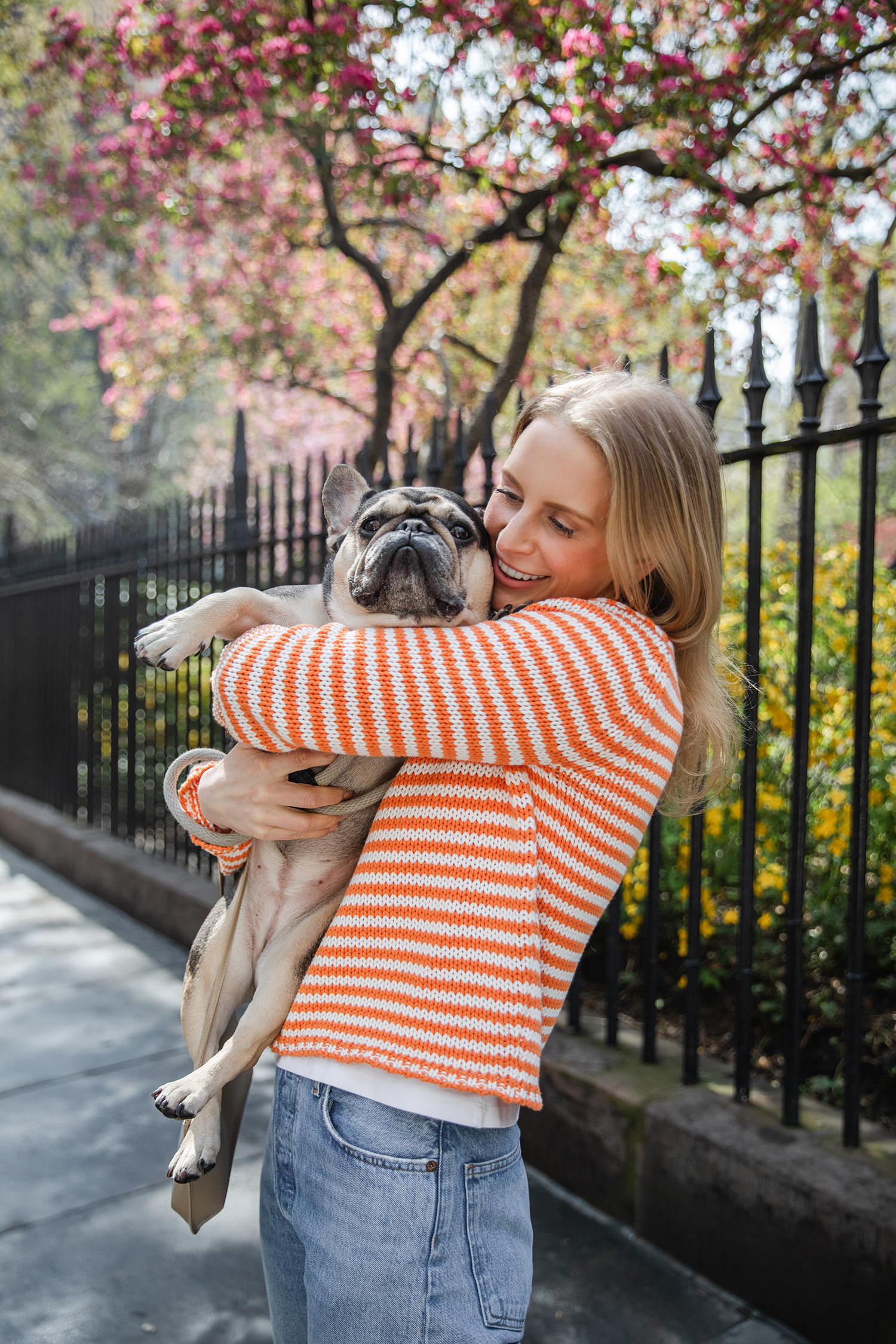 La Ligne Mini Marina Fine Stripe Sweater in Apricot/Cream on Merritt Beck in New York City