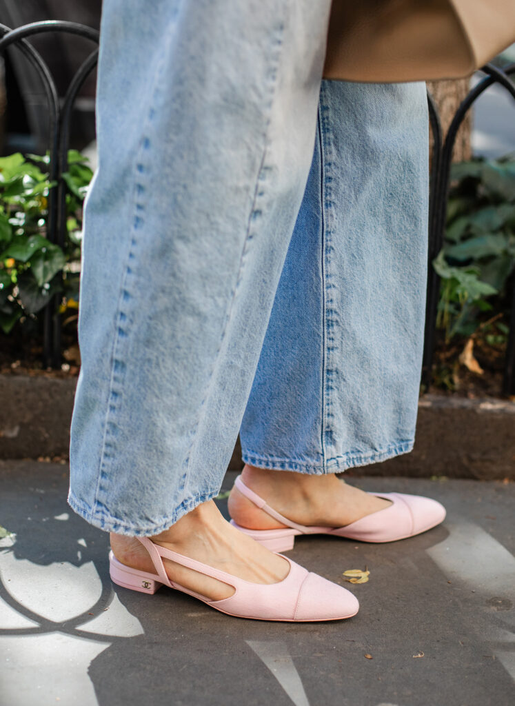 MERRITT BECK IN PINK DENIM CHANEL SLINGBACKS